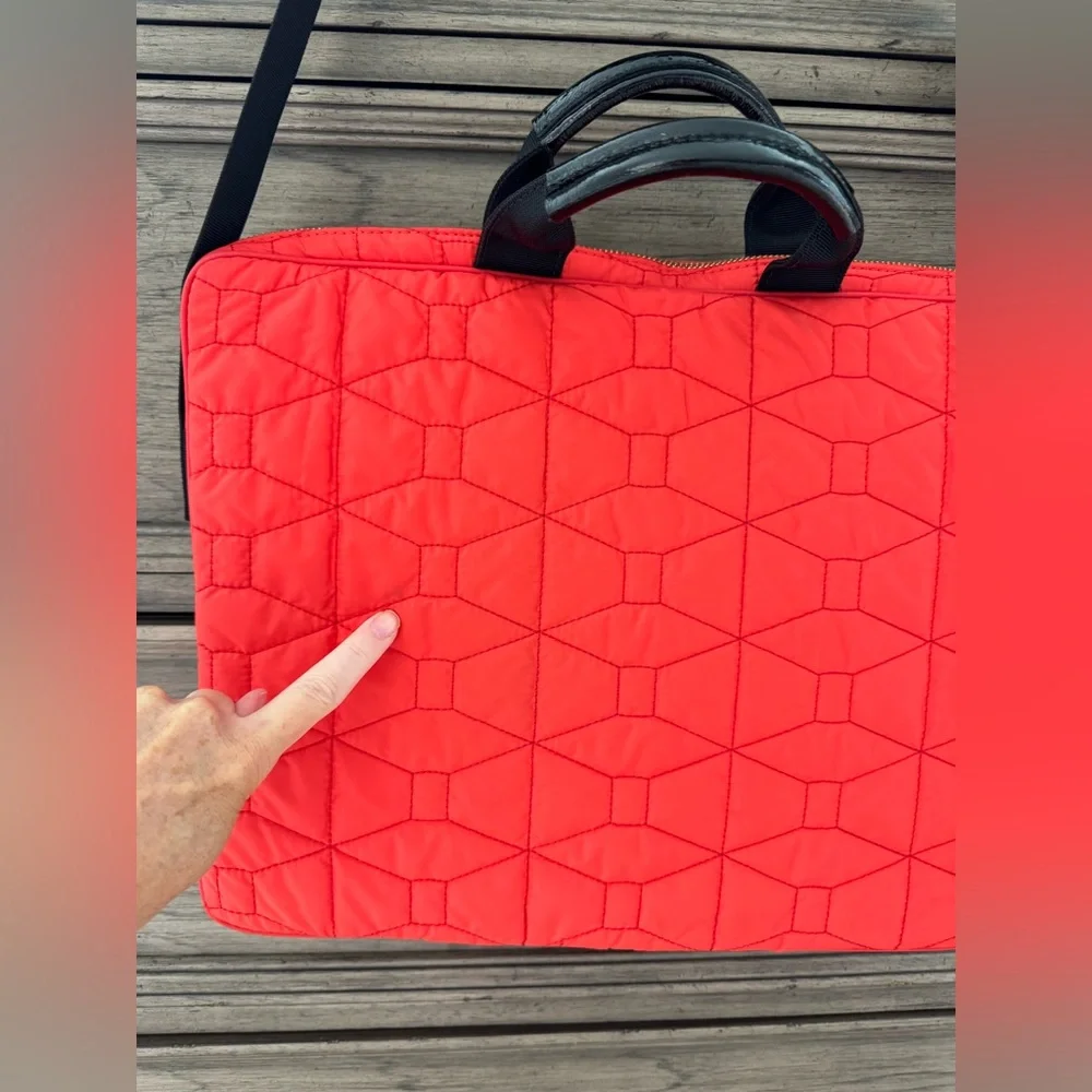 Kate Spade Quilted Bag EUC Signature Spade Quilted Chad Laptop Bag Red Orange